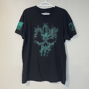 Grunt Style Circuit Skull T-Shirt Black Teal Short Sleeve Mens XL Punisher
